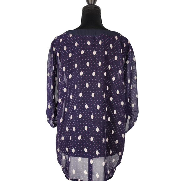 Ivestments‎ Polka Dot Blouse Sheer 3/4 Sleeve V-Neck Top Size PL - Picture 4 of 8